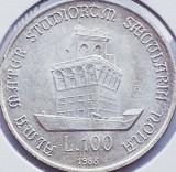 598 Italia 100 Lire 1988 University of Bologna km 127 argint, Europa