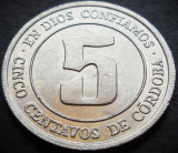 Moneda exotica 5 CENTAVOS de CORDOBA - NICARAGUA, anul 1974 * cod 123 A, America Centrala si de Sud