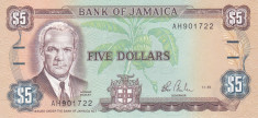 Bancnota Jamaica 5 Dolari 1985 - P70a UNC foto