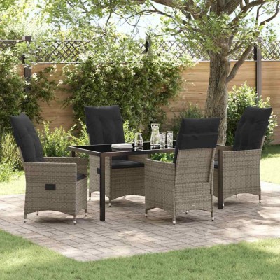 vidaXL Set de masă pentru grădină cu pernă 5 pcs Gri Rattan poli 3379551 foto