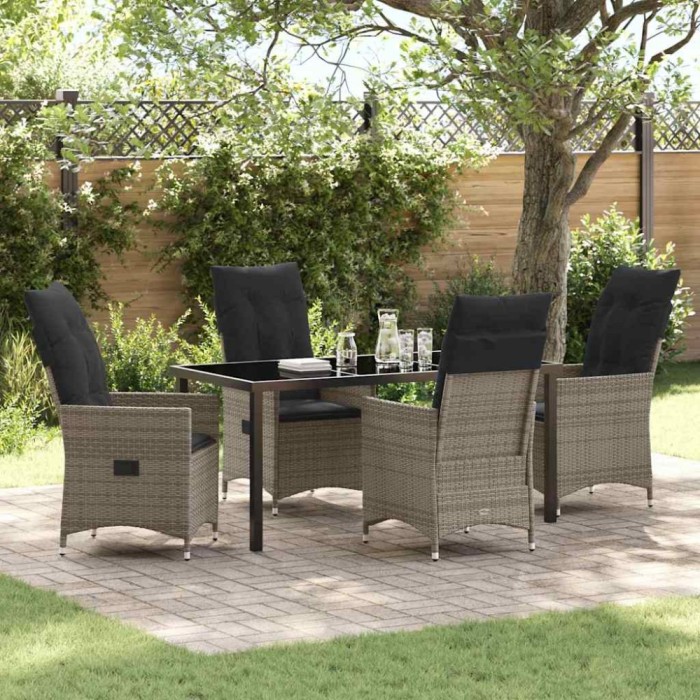 vidaXL Set de masă pentru grădină cu pernă 5 pcs Gri Rattan poli 3379551