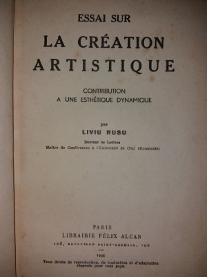 LIVIU RUSU - ESSAI SUR LA CREATION ARTISTIQUE {1935} foto