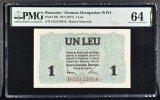 1 leu 1917 BGR PMG64 UNC bancnota gradata