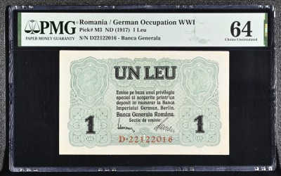 1 leu 1917 BGR PMG64 UNC bancnota gradata foto