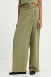 Answear Lab pantaloni de bumbac culoarea verde, lat, high waist