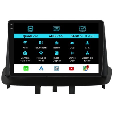 Navigatie Dedicata Renault Megane 3 (2008-2015),QuadCore, 9 Inch, 4Gb Ram, 64Gb stocare, CarPlay foto