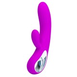 Vibratoare iepuras - Elmer Vibrator Iepuras Fucsia din Silicon cu Doua Motorase Reincarcabil Design Ergonomic