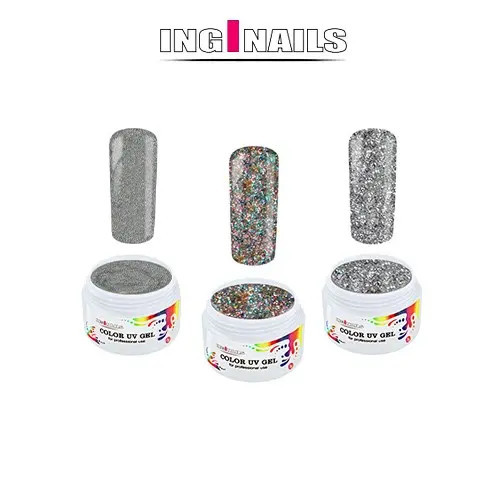 SET Silver Sparkles: 3bucăți de geluri UV colorate