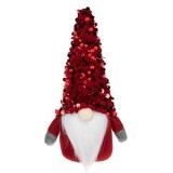 Figurina Craciun Gnome Rosu Gri cu Paiete, 17cm, Decoratiune Oem