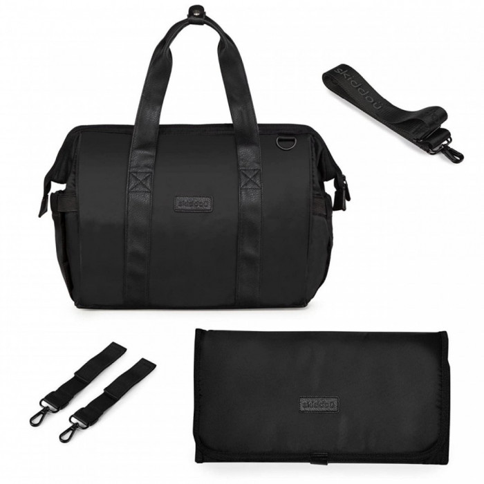 Geanta multifunctionala pentru parinti Inger, Onyz Leather, Negru, Skiddou