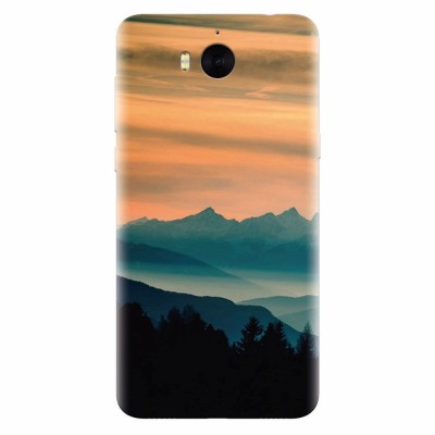 Husa silicon pentru Huawei Y6 2017, Blue Mountains Orange Clouds Sunset Landscape foto