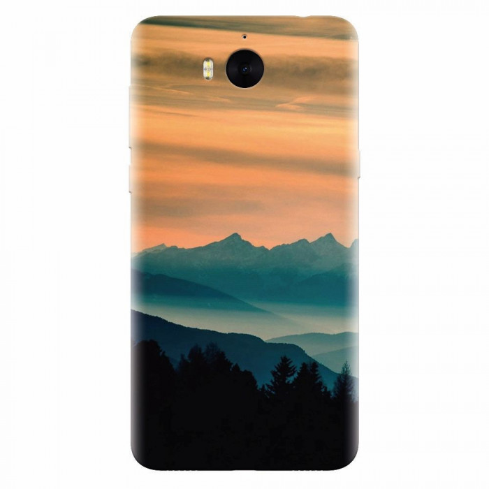 Husa silicon pentru Huawei Y6 2017, Blue Mountains Orange Clouds Sunset Landscape