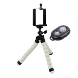 Mini trepied flexibil,filet universal 1 4,suport telefon + telecomanda bluetooth pentru telefon - Alb, Dactylion
