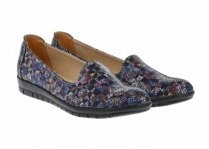 Pantofi dama casual din piele naturala, bleumarin cu mozaic colorat - B511BLM foto