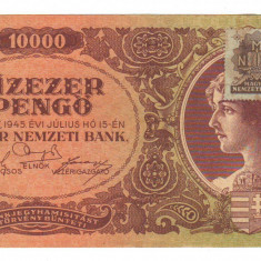 SV * Ungaria 10000 PENGHEI / TIZEZER PENGO 1945 * varianta cu timbru * XF +