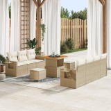 Set canapea grădină vidaXL 10 piese cu perne bej din ratan poli, Set dining grădină vidaXL 3 piese cu perne bej din ratan poli