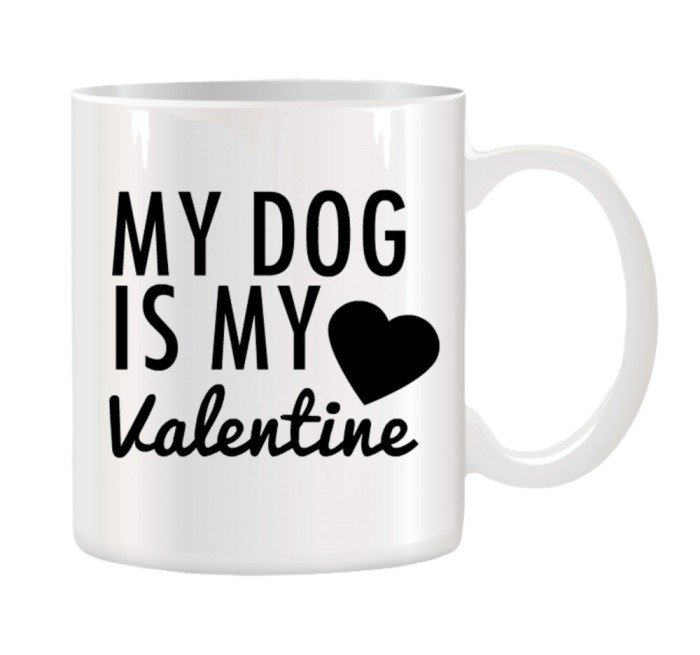 Cana alba ceramica personalizata My dog is my Valentine, INOVATIX&reg;. 330ml