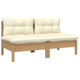 Canapea de gradina cu 2 locuri, cu perne crem, lemn masiv pin GartenMobel Dekor, vidaXL