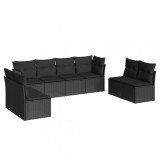 Set mobilier de gradina cu perne, 8 piese, negru, poliratan