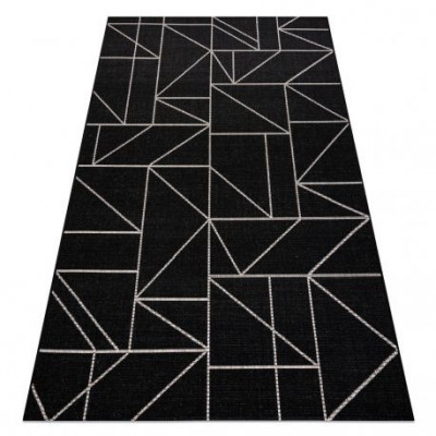 Covor sisal Floorlux 20605 negru si argint Triunghiuri, Geometric, 140x200 cm foto