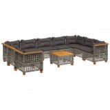 Set mobilier de gradina cu perne, 10 piese, gri, poliratan