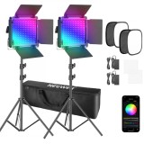 Cumpara ieftin Kit 2 Panouri Neewer RGB 530 LED,trepiezi 200 cm inclusi,2x difuzor softbox pentru lumina + geanta transport