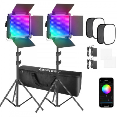 Kit 2 Panouri Neewer RGB 530 LED,trepiezi 200 cm inclusi,2x difuzor softbox pentru lumina + geanta transport foto