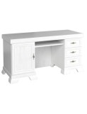 Birou VMB, clasic, 3 sertare, usa, polita tastatura, Pal Melaminat, insertii MDF, Alb Antichizat