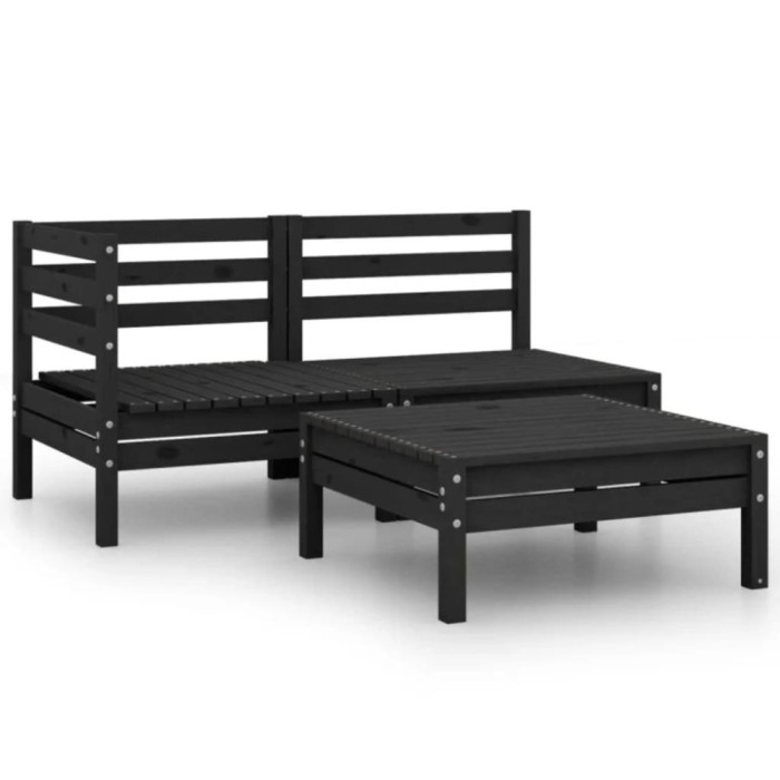 Gossi set mobilier de gradina, 3 piese, negru, lemn masiv de pin
