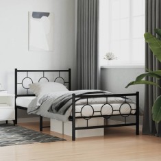 vidaXL Cadru pat metalic cu tăblii de cap/picioare, negru, 100x190 cm 376238