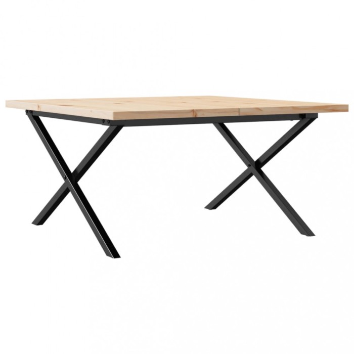 Masa de cafea, cadru X, 80x80x45,5 cm, lemn masiv pin si Otel