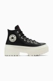 Converse tenisi de piele Chuck Taylor All Star Lugged Heel femei, culoarea negru, A12328C