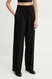Marella pantaloni din amestec de in FRED femei, culoarea negru, drept, high waist, 2513131085200