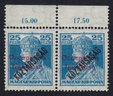 OCUPATIA FRANCEZA IN ARAD 1919 KARL KOZTARSASAG 25 F PERECHE CU EROARE MNH