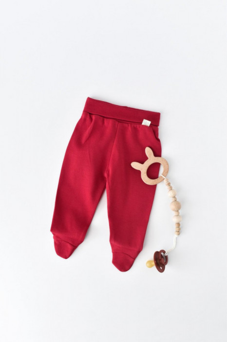 Pantaloni cu Botosei - Bumbac organic Rosu BabyCosy (Marime: 0-3 Luni)