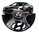 Ceas de perete decorativ realizat din disc de vinil, Model Hyundai Coupe / Auto Sport, Negru, 30 cm