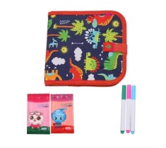 Set Carte de desenat si colorat reutilizabila, pentru voiaj, rosu, 3 carioci pe baza de apa, 2 servetele de sters, 3 ani+