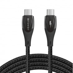 Cablu pentru incarcare si transfer de date BlitzWolf BW-FC1, 2x USB Type-C, 100W, 5A, 1m, Negru foto