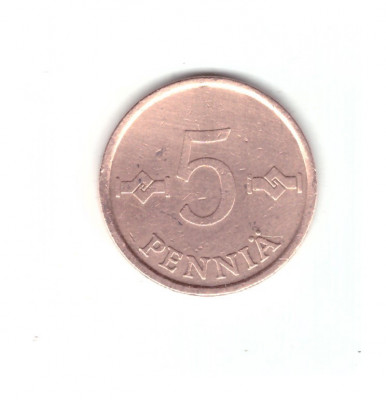 Moneda Finlanda 5 pennia 1972, stare foarte buna, curata foto