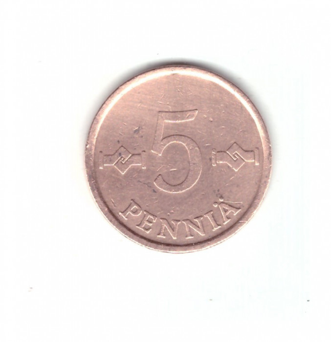 Moneda Finlanda 5 pennia 1972, stare foarte buna, curata