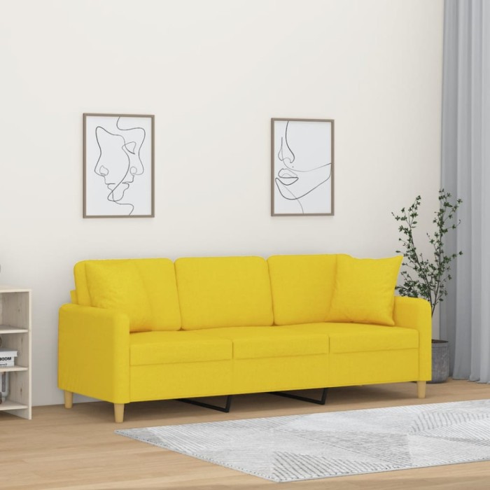 vidaXL Canapea cu 3 locuri cu pernuțe, galben deschis, 180 cm, textil 3200922