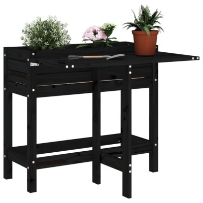 vidaXL Jardinieră de grădină cu blat pliabil negru lemn masiv pin 825125 foto
