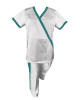 Costum Medical Pe Stil, alb cu Elastan cu Garnitură turcoaz inchis si pantaloni cu dungă turcoaz inchis, Model Marinela - S, M