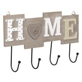 Cuier din lemn, home, gri, 4 agatatori, 28 x 16,5 cm, Oem