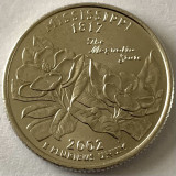AMERICA QUARTER 1/4 DOLLAR 2002 LITERA P.(Statul Magnolia-MISSISSIPPI)PL.PLATINA, America de Nord, Cupru-Nichel