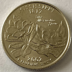 AMERICA QUARTER 1/4 DOLLAR 2002 LITERA P.(Statul Magnolia-MISSISSIPPI)PL.PLATINA