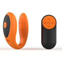 Vibrator Uranus, 7 Moduri Vibratii, 4 Intensitati, Silicon, USB, Remote Control, Portocaliu/Negru, Guilty Toys, Cosmic Love