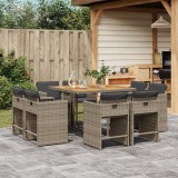 Set mobilier grădină cu perne, 9 piese, gri, poliratan