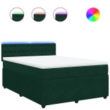 Cumpara ieftin Pat box spring cu saltea, verde inchis, 140x190 cm, catifea
