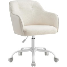 SONGMICS Scaun birou rotativ, reglabil pe inaltime, material sherpa si PU, cadru otel, 64x64x83-93 cm, bej Household NewTrend